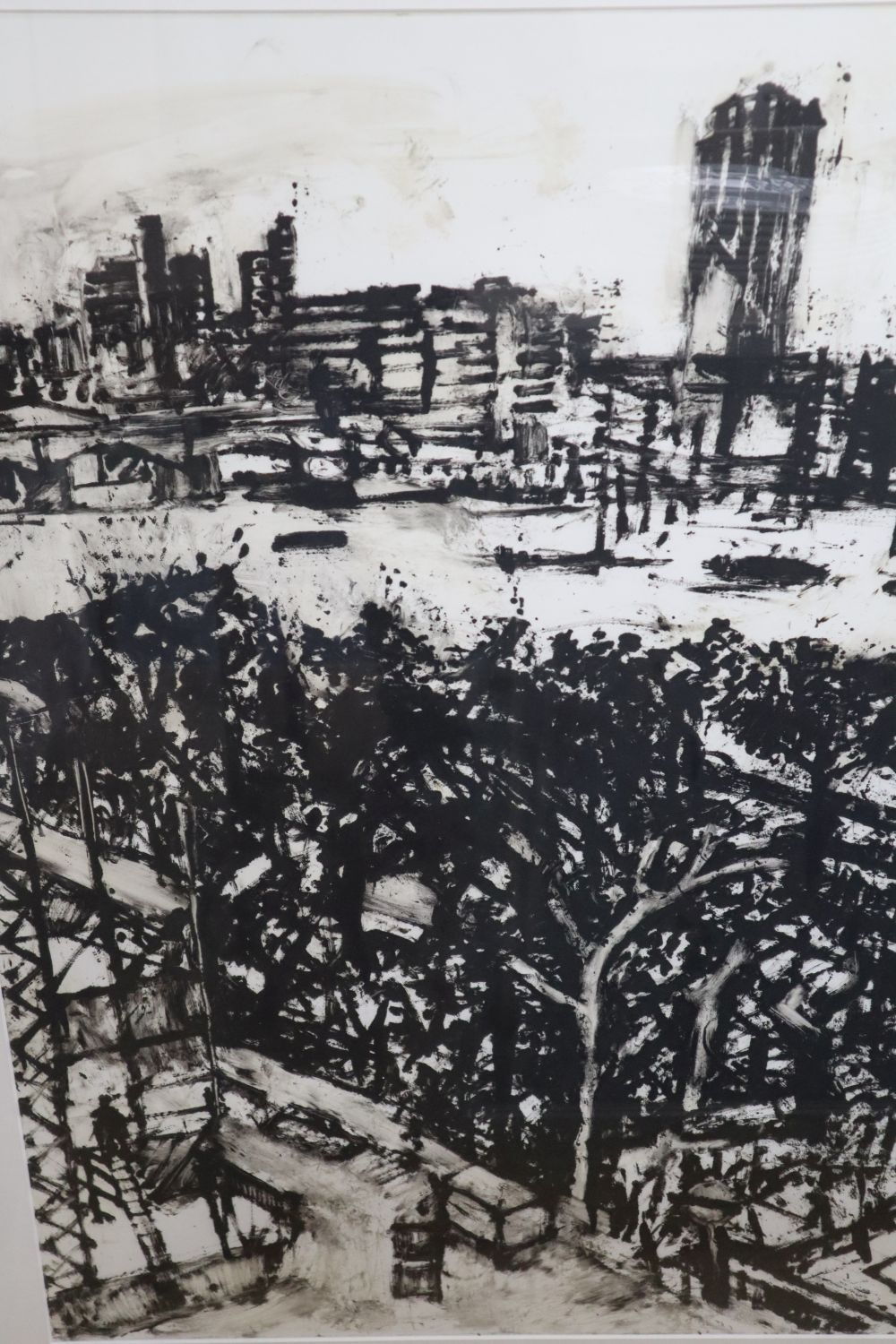 Peter Spens, monotype, East from Anderson Consulting, Artist label verso priced at £1450, 90 x 60cm